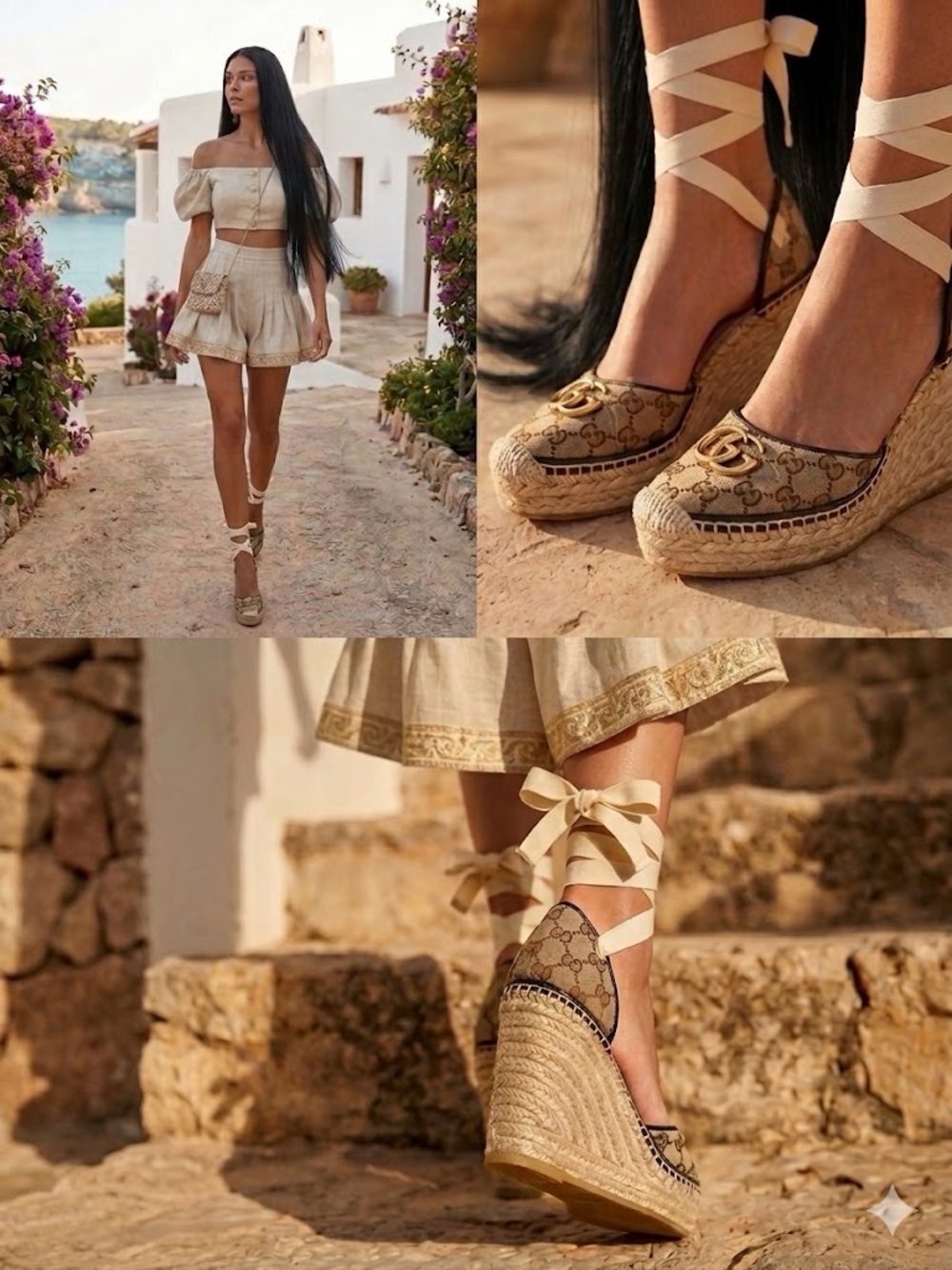 New authentic Gucci ankle tie espadrilles. Canvas, Leather Sz 40.5